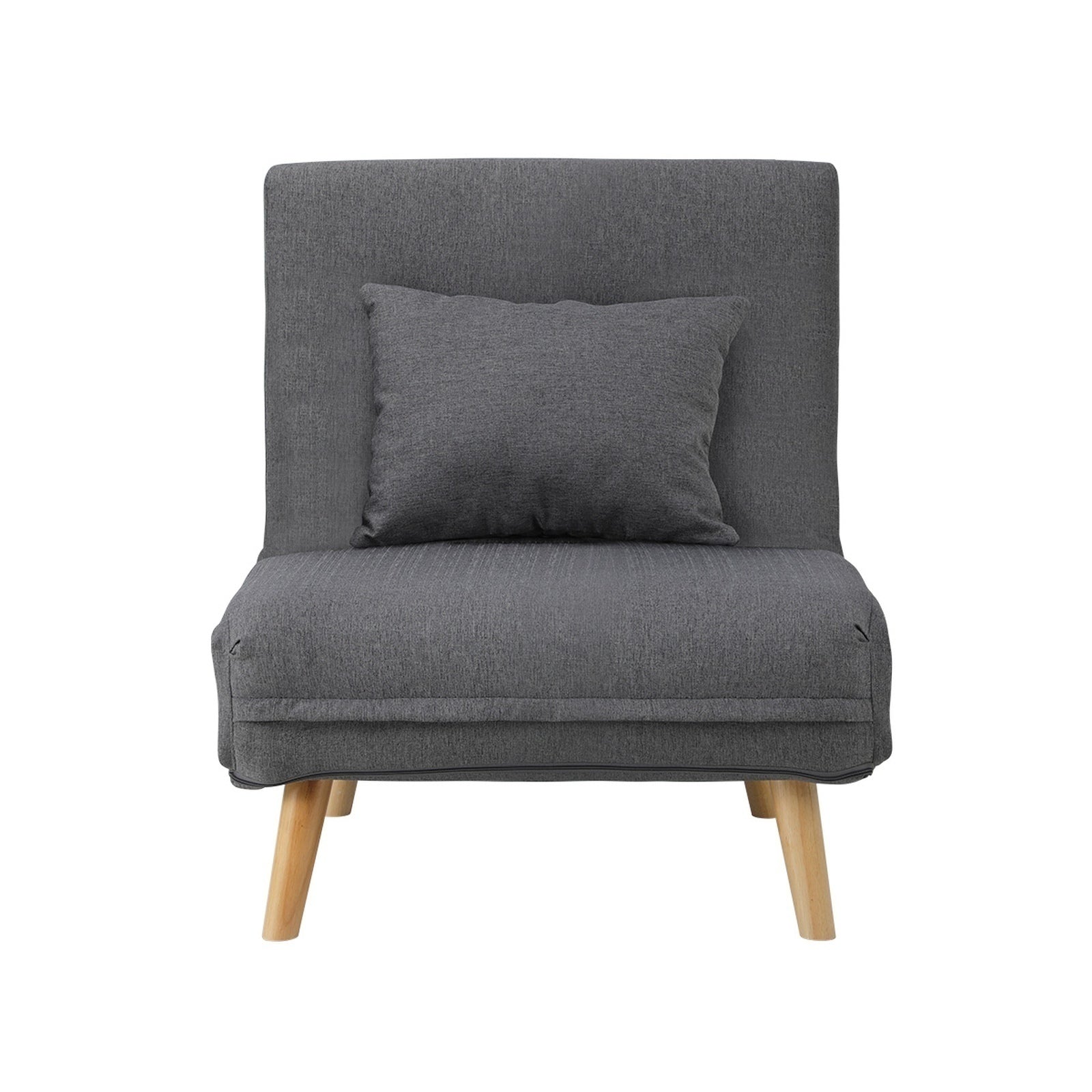 Oikiture Sofa Bed Lounge Chair Linen Fabric Recliner Wood Leg Single Seat Grey - Sunyee