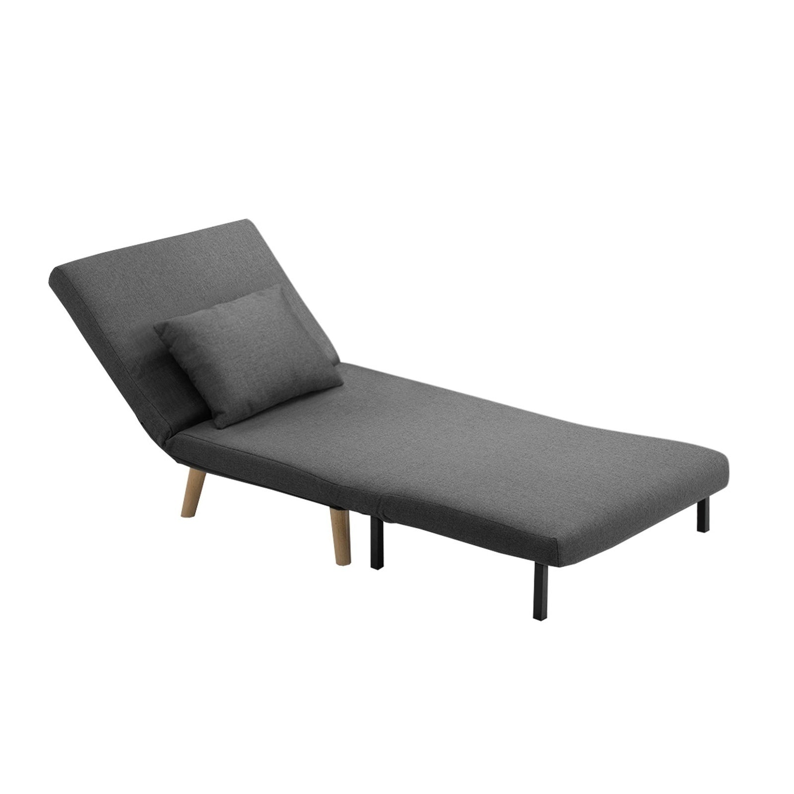 Oikiture Sofa Bed Lounge Chair Linen Fabric Recliner Wood Leg Single Seat Grey - Sunyee