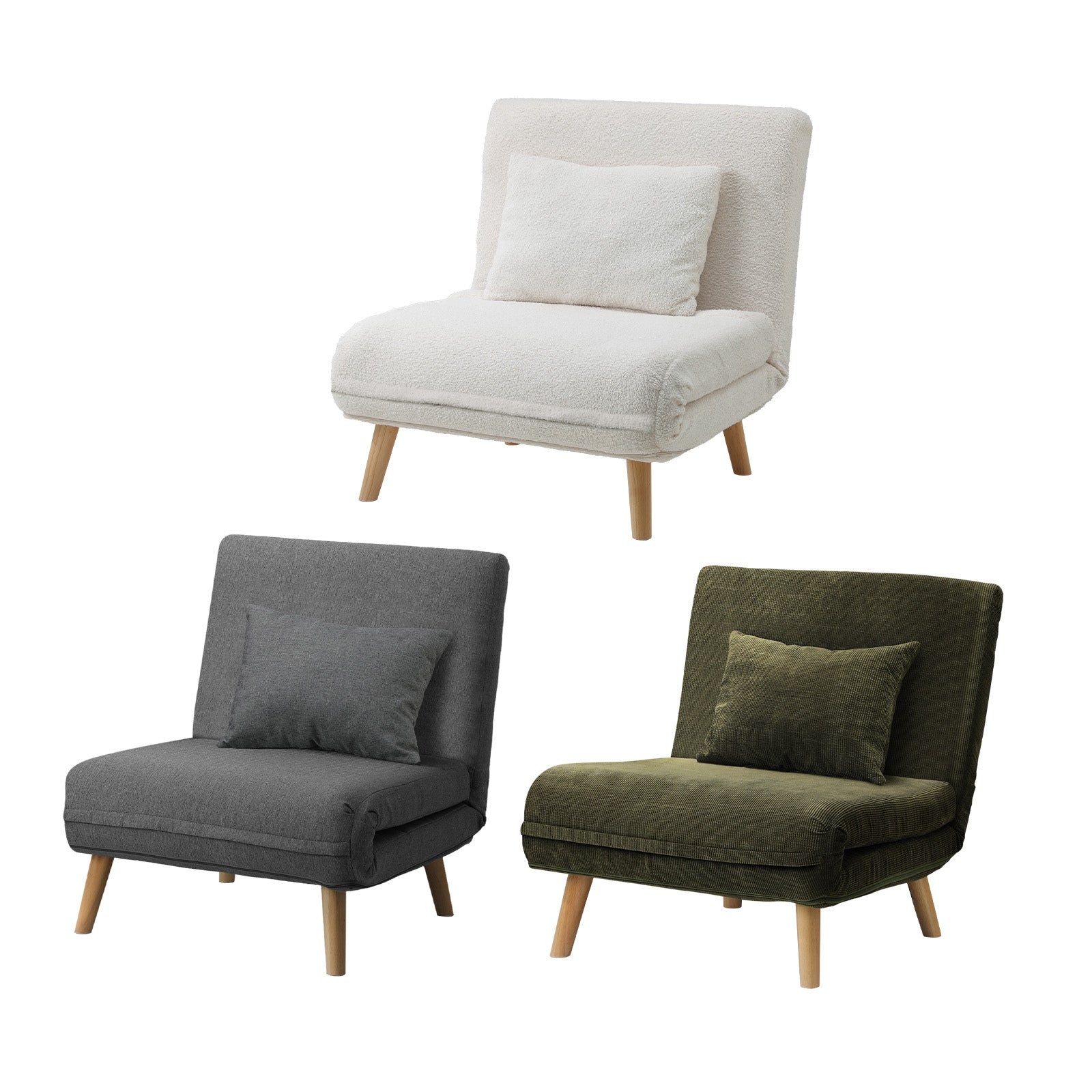 Oikiture Folding Sofa Bed Lounge Singe Chair Recliner Chaise Sherpa/Velvet/Linen - Sunyee