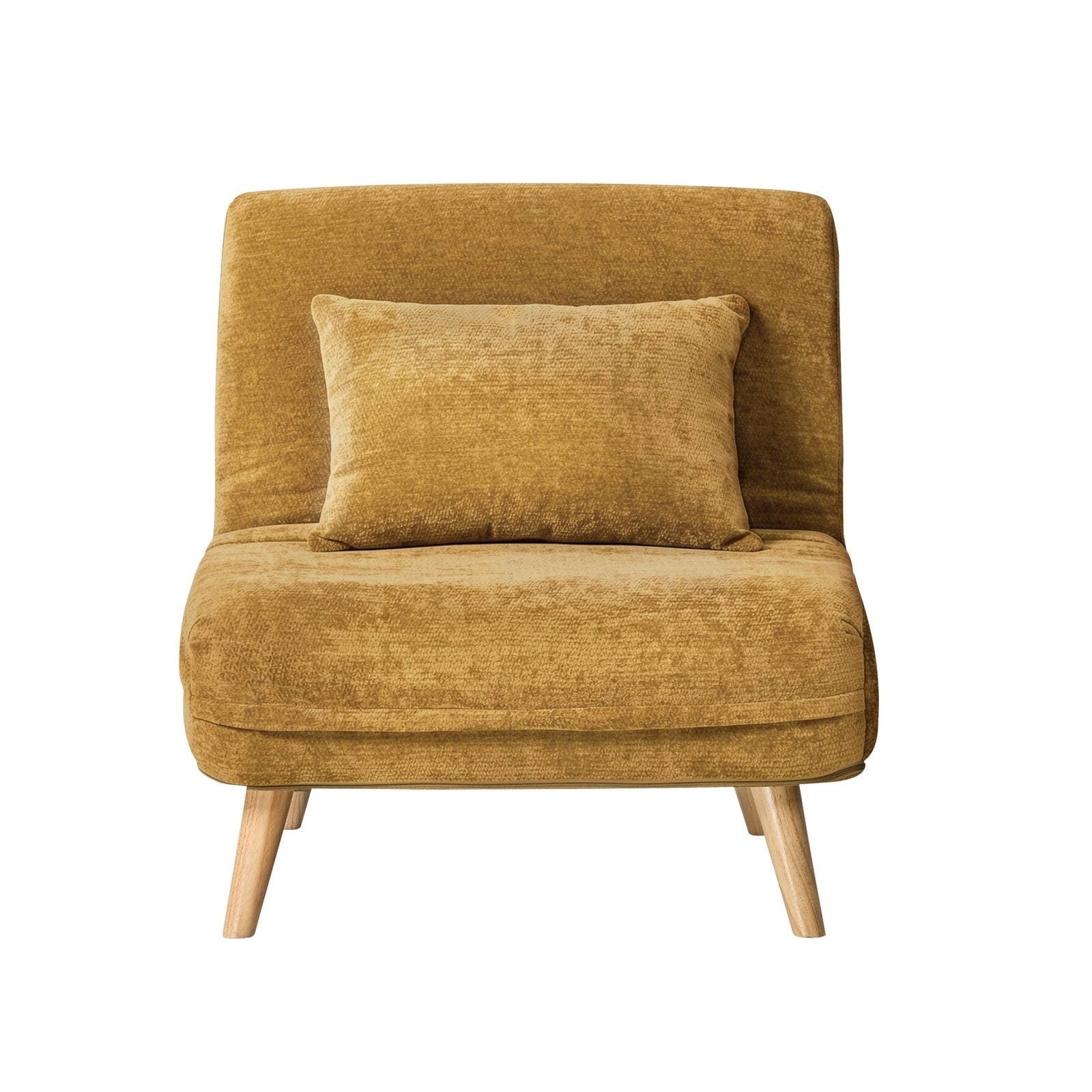 Oikiture Sofa Bed Lounge Chair Chenille Recliner Wooden Legs Single Seat Yellow - Sunyee
