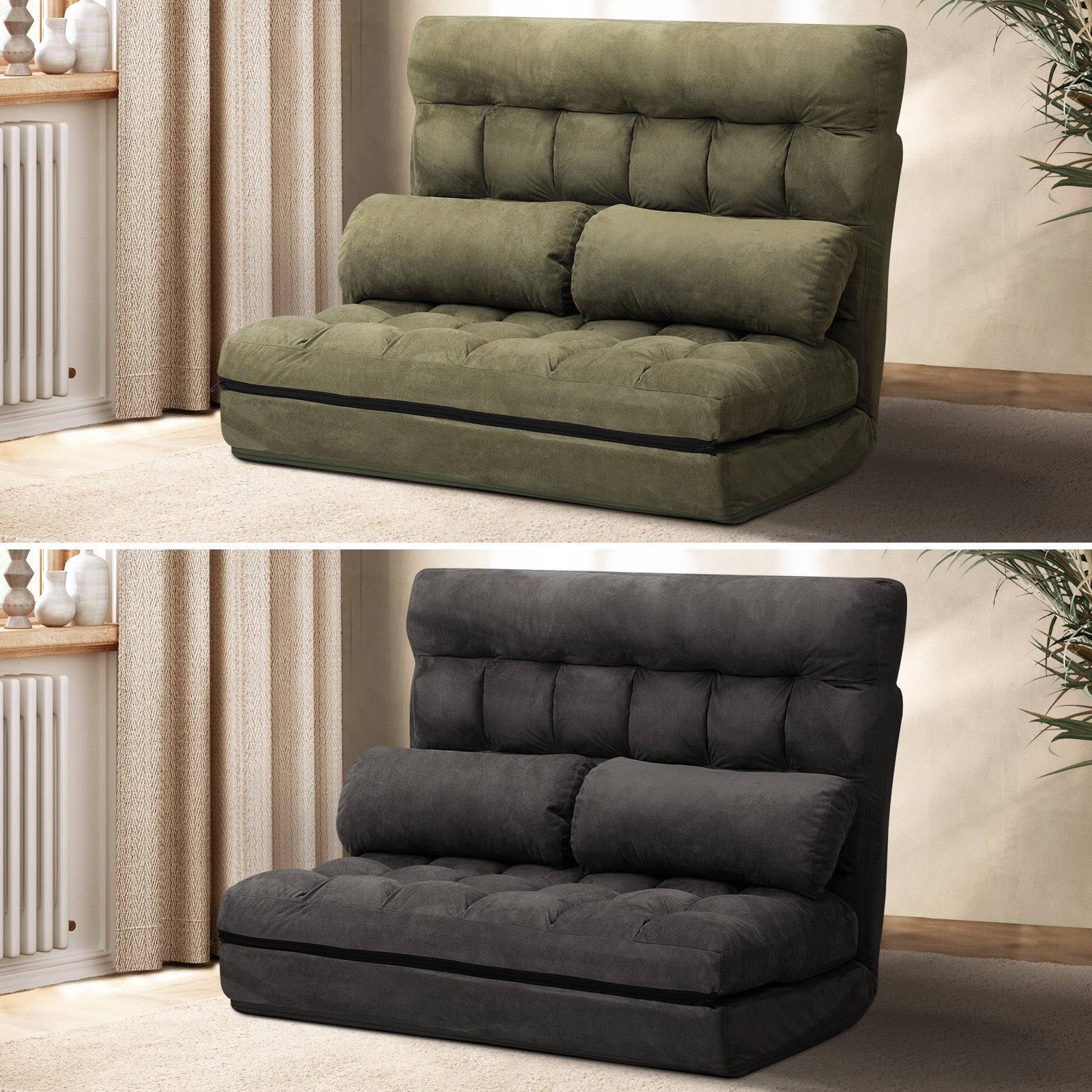 Oikiture Folding Sofa Bed Floor Lounge Recliner 2 Seater Chaise Chair Couch - Sunyee