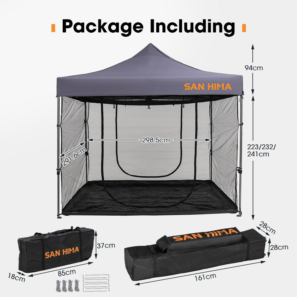 San Hima Portable Gazebo With Screen House 3m x 3m Pop Up Outdoor Camping - Sunyee