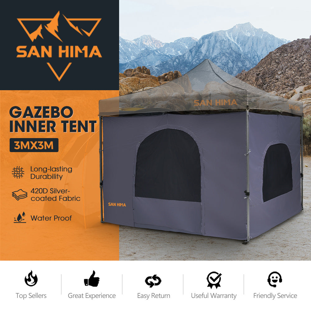 San Hima Portable Gazebo Inner Tent Waterproof 3m x 3m Zippered Outdoor Camping - Sunyee