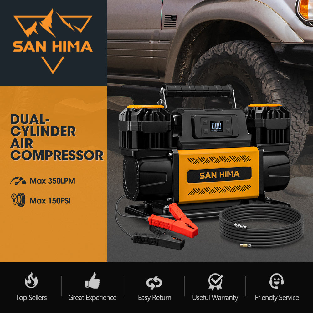 San Hima 12V Dual Cylinders Air Compressor 350L/min 150PSI Digital Portable