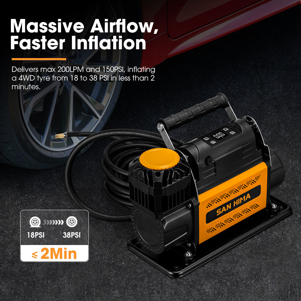 San Hima 12V Single Cylinder Air Compressor 200L/min 150PSI Digital Portable