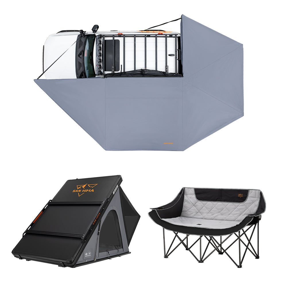San Hima 270° Awning Passenger Side + Rooftop Tent & Rack + Double Camping Chair - Sunyee