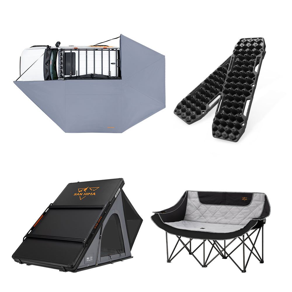 San Hima 270° Awning Passenger Side + Rooftop Tent & Rack + Camping Chair + Recovery Boards - Sunyee