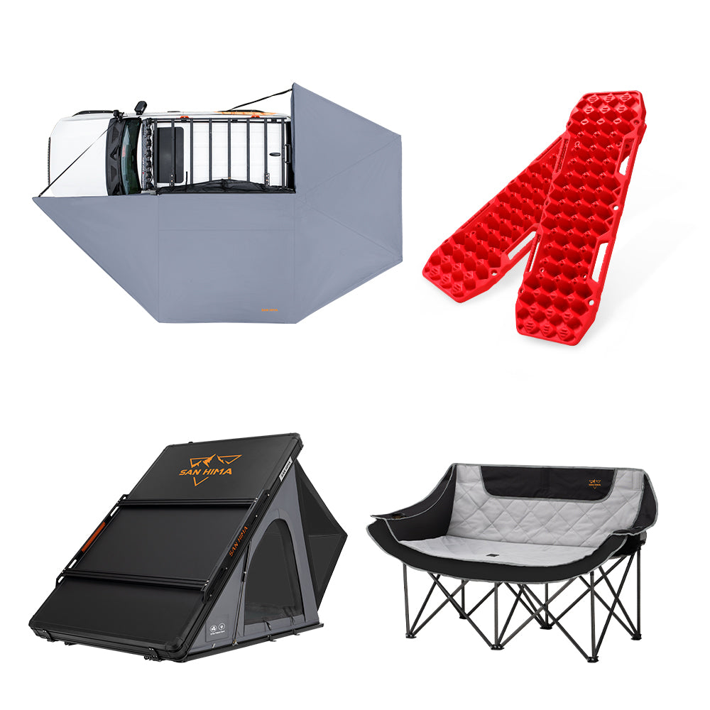 San Hima 270° Awning Passenger Side+Rooftop Tent+Chair+2xRecovery Boards Red - Sunyee