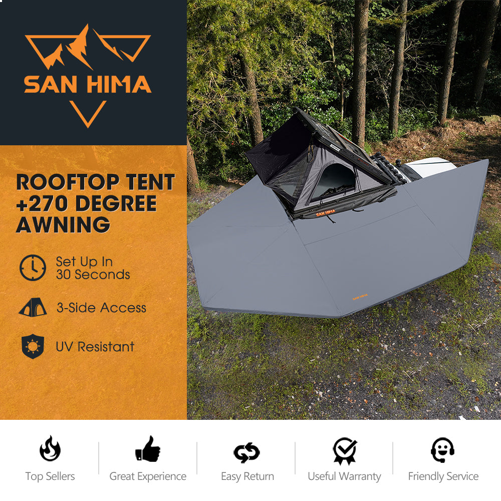San Hima 270° Awning Driver Side + Kalbarri Lite Gen 2 Rooftop Tent & Rack - Sunyee