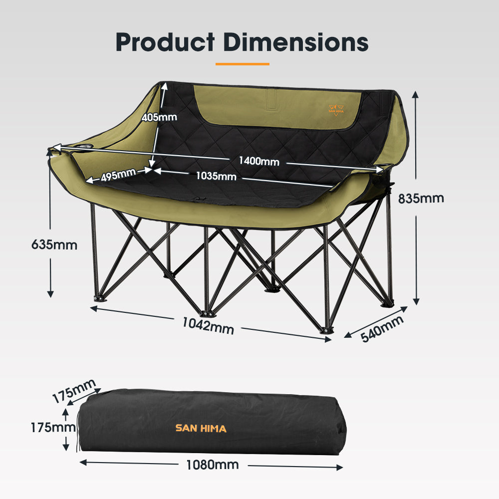 San Hima Folding Double Camping Chair Portable Outdoor Moon Chair 2 Seater Green - Sunyee