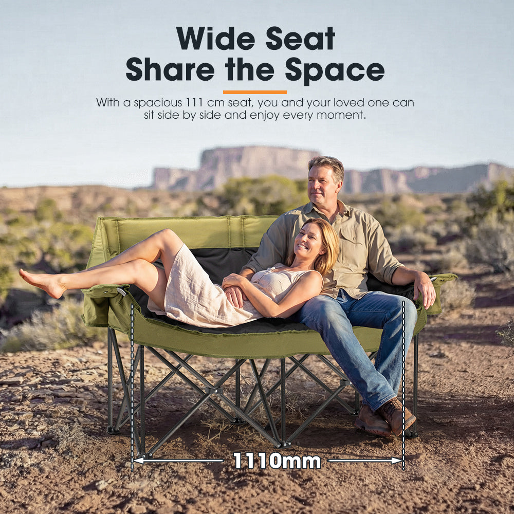 San Hima Folding Double Camping Chair Padded Outdoor Moon Chair Portable Green - Sunyee