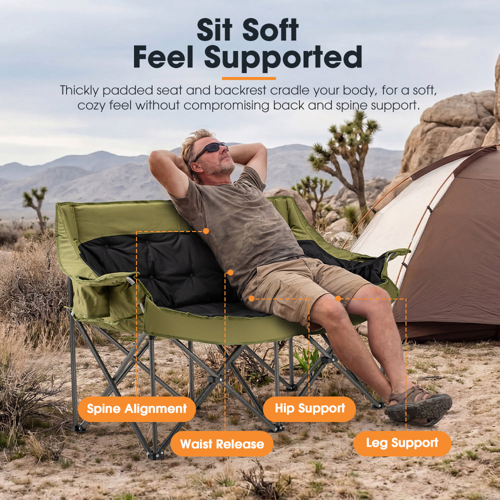 San Hima Folding Double Camping Chair Padded Outdoor Moon Chair Portable Green - Sunyee