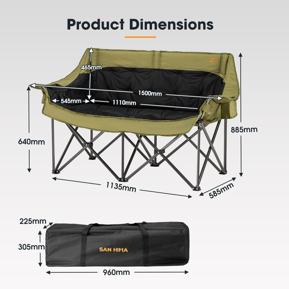 San Hima Folding Double Camping Chair Padded Outdoor Moon Chair Portable Green - Sunyee
