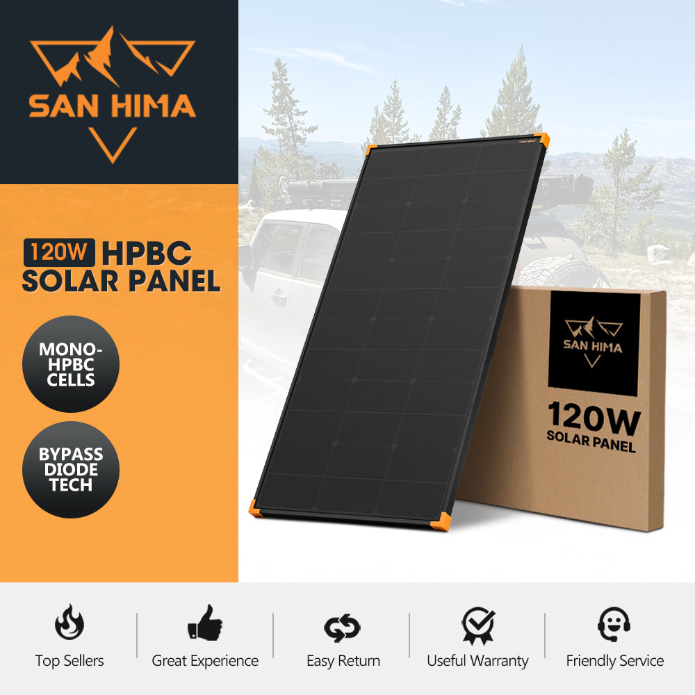 San Hima 120W Mono-HPBC Fixed Solar Panel Power Bypass Caravan Camping Battery