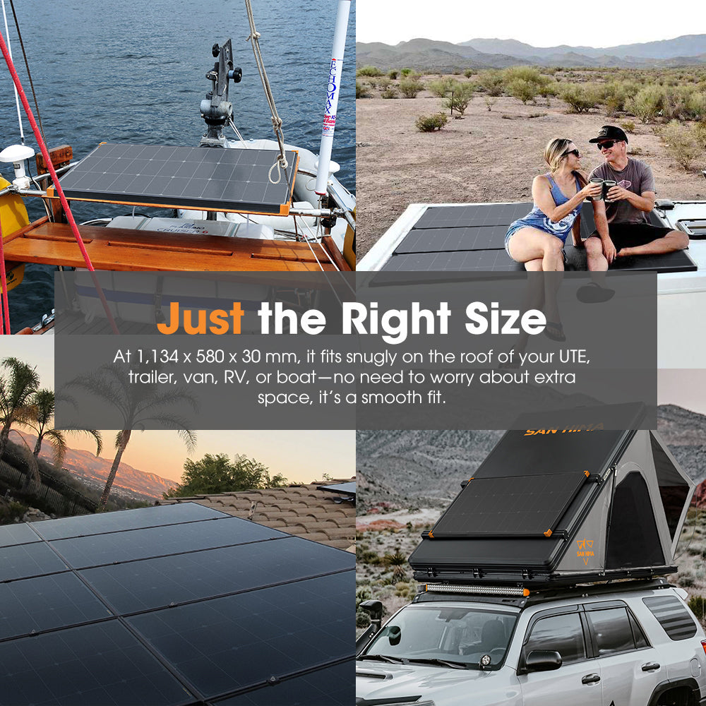 San Hima 120W Mono-HPBC Fixed Solar Panel Power Bypass Caravan Camping Battery