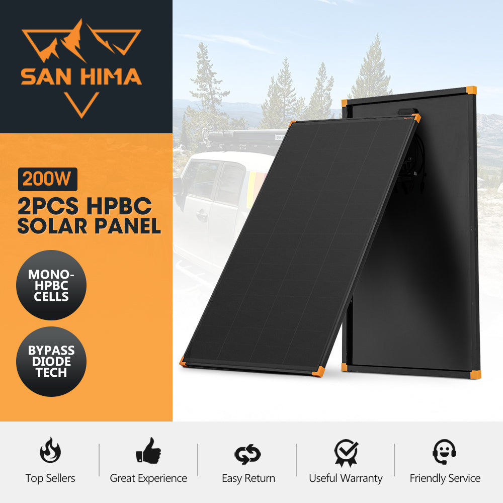 San Hima 2X 200W Mono-HPBC Fixed Solar Panel Power Bypass Caravan Camping