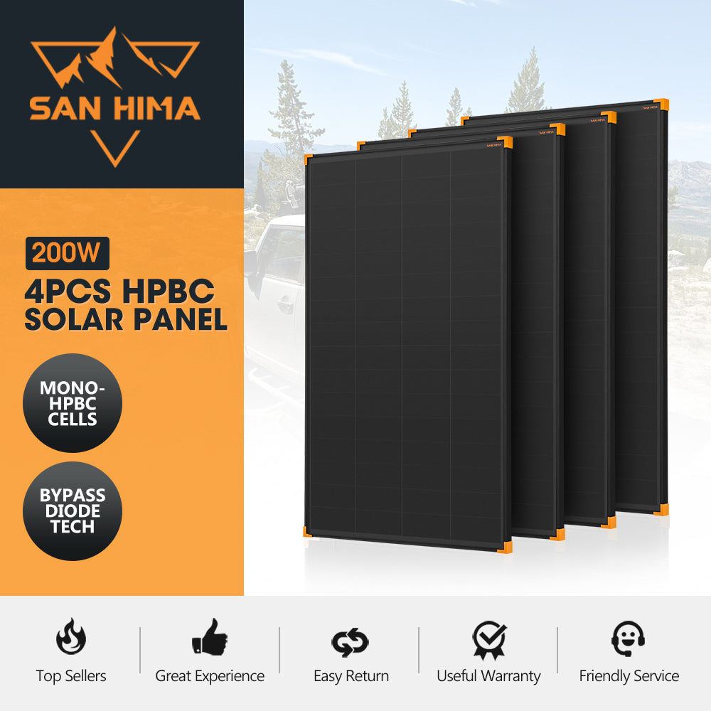 San Hima 4X 200W Mono-HPBC Fixed Solar Panel Power Bypass Caravan Camping - Sunyee