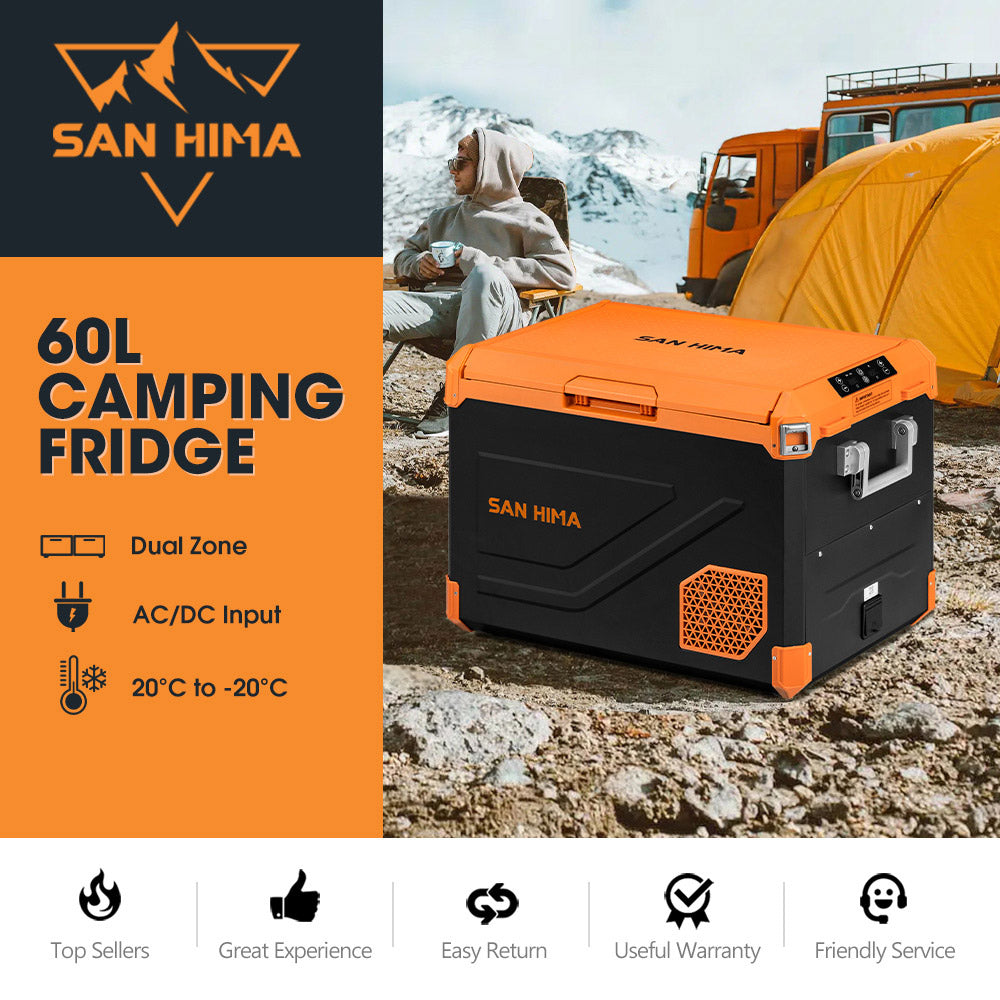 San Hima 60L Portable Camping Fridge Freezer Dual Zone Caravan Car Cooler 4WD