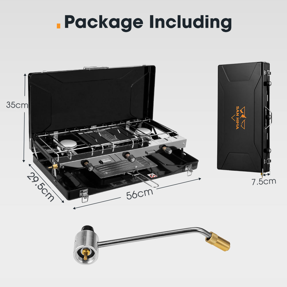 San Hima Camping Gas Stove Portable 3 Burner Outdoor BBQ Cooking 20400 BTU