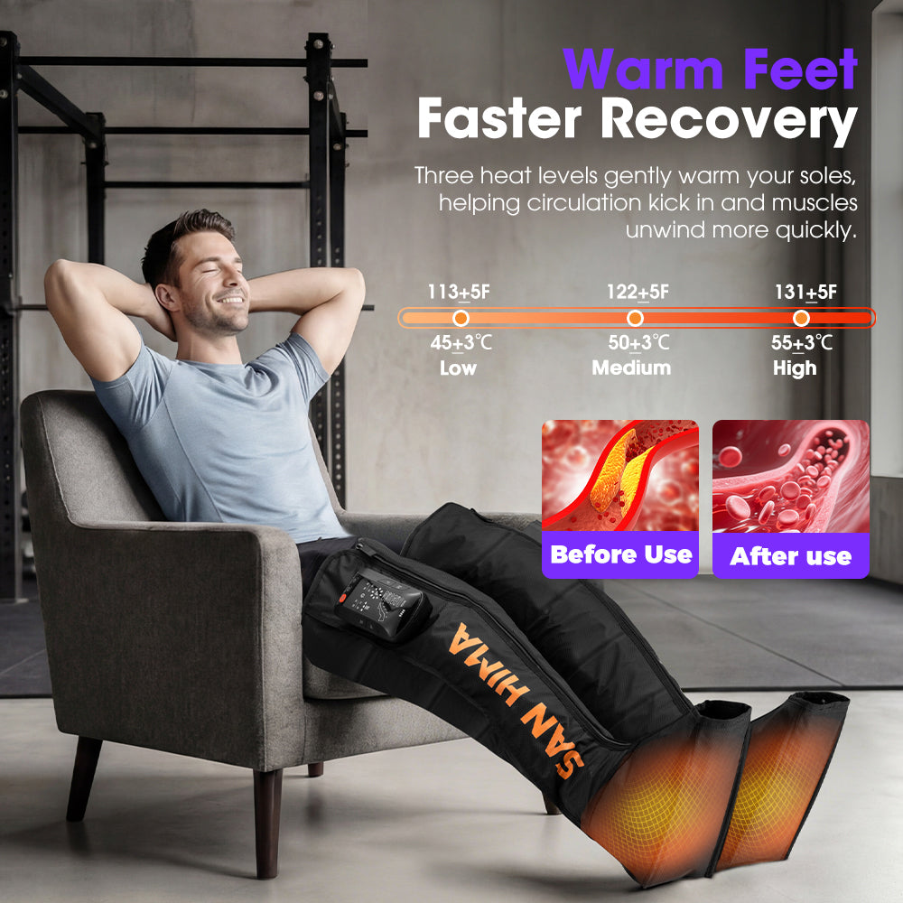 San Hima Air Compression Recovery Boots Cordless 3 Foot Heat Leg Massager Medium