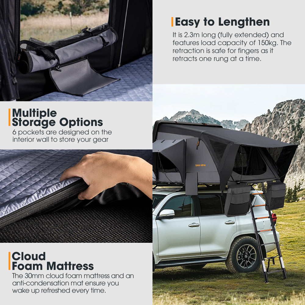 San Hima Jervis Rooftop Tent Hardshell With Ladder Camping Waterproof 4x4 4WD