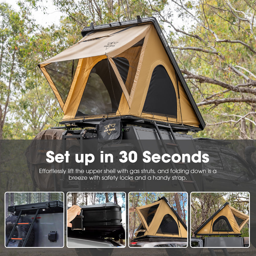 San Hima Kalbarri Lite Gen 2 Rooftop Tent Hardshell With Ladder Khaki 4x4 4WD - Sunyee