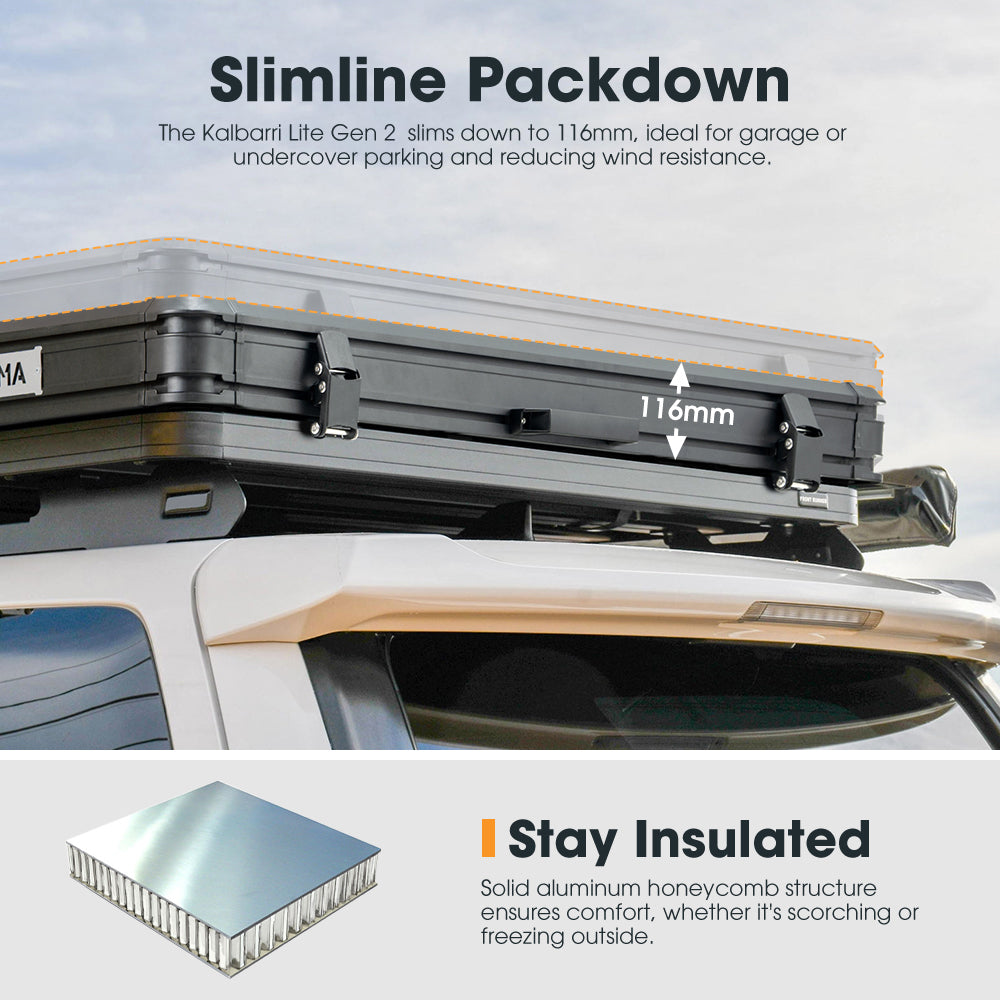 San Hima Kalbarri Lite Gen 2 Rooftop Tent Khaki + Rack + Cybertake Air Conditioner S2 Pro