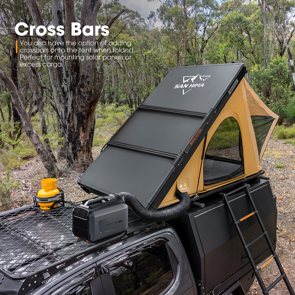 San Hima Kalbarri Lite Gen 2 Rooftop Tent Khaki + Rack + Cybertake Air Conditioner S2 Pro