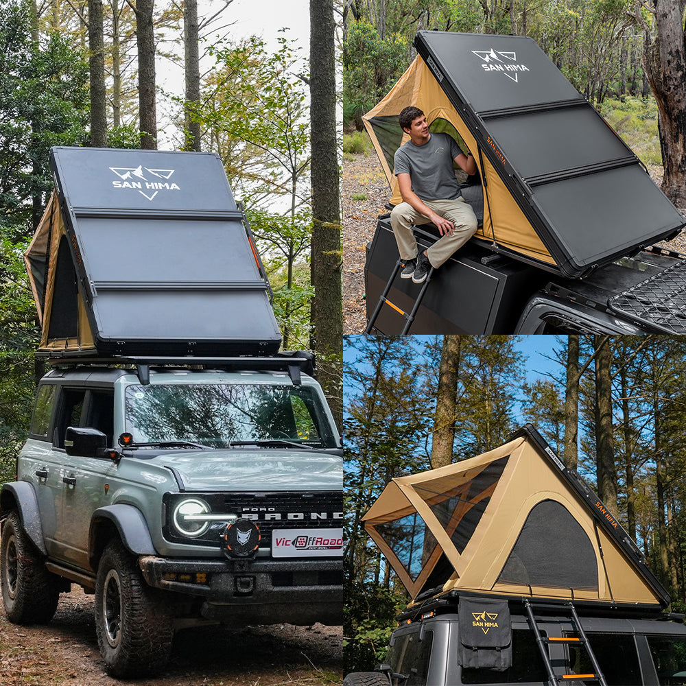 San Hima Kalbarri Lite Gen 2 Rooftop Tent Khaki + Rack + Cybertake Air Conditioner S2 Pro