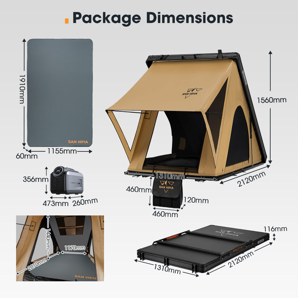San Hima Kalbarri Lite Gen 2 Rooftop Tent Khaki + Rack + Cybertake Air Conditioner S2 Pro