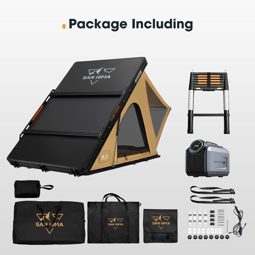 San Hima Kalbarri Lite Gen 2 Rooftop Tent Khaki + Rack + Cybertake Air Conditioner S2 Pro