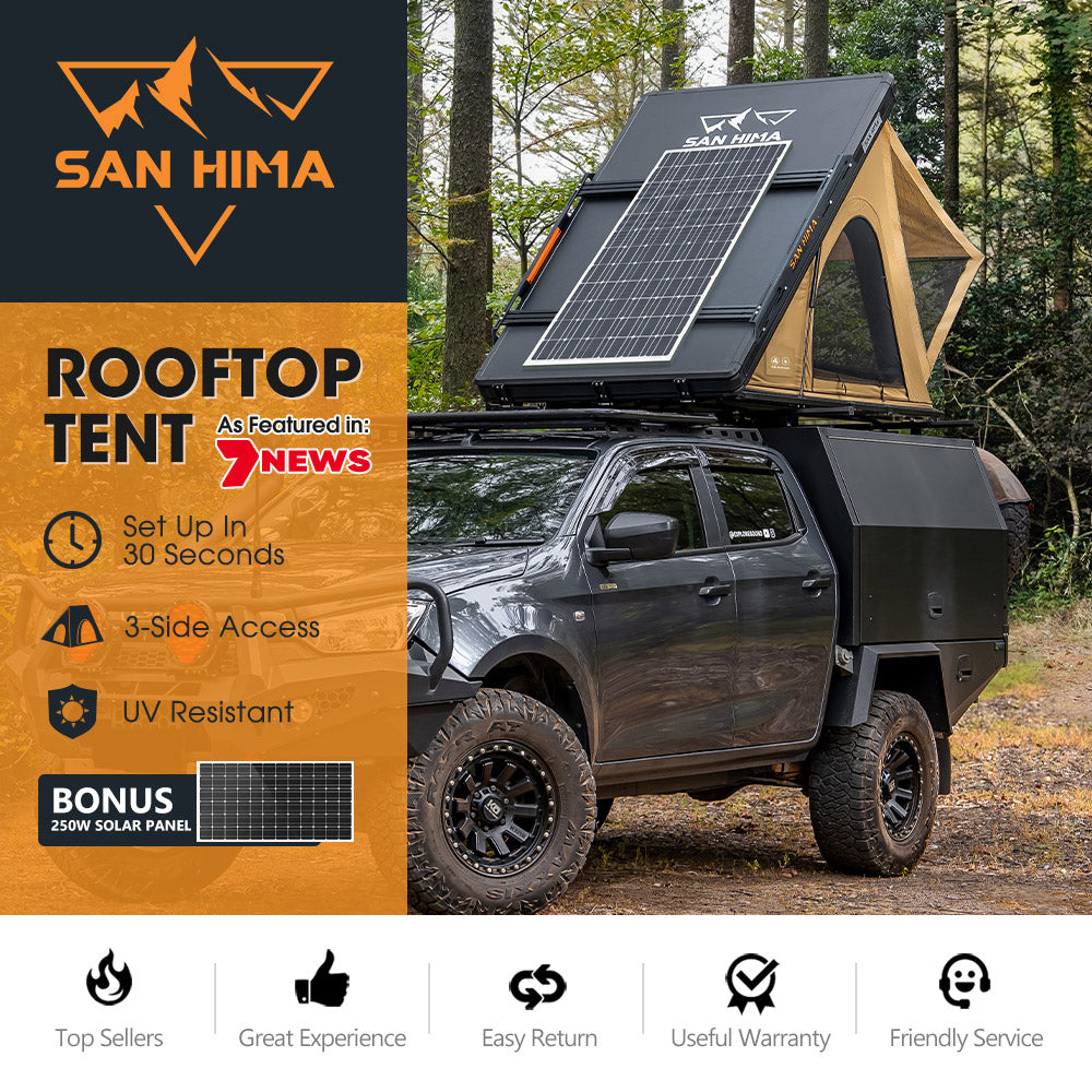 San Hima Kalbarri Lite Gen 2 Rooftop Tent With Ladder & Rack + 250W Solar Panel