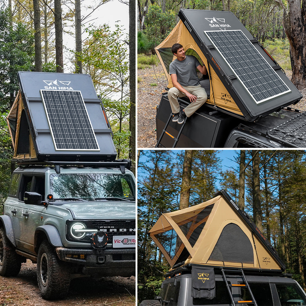 San Hima Kalbarri Lite Rooftop Tent Hardshell With Ladder&Rack+250W Solar Panel - Sunyee