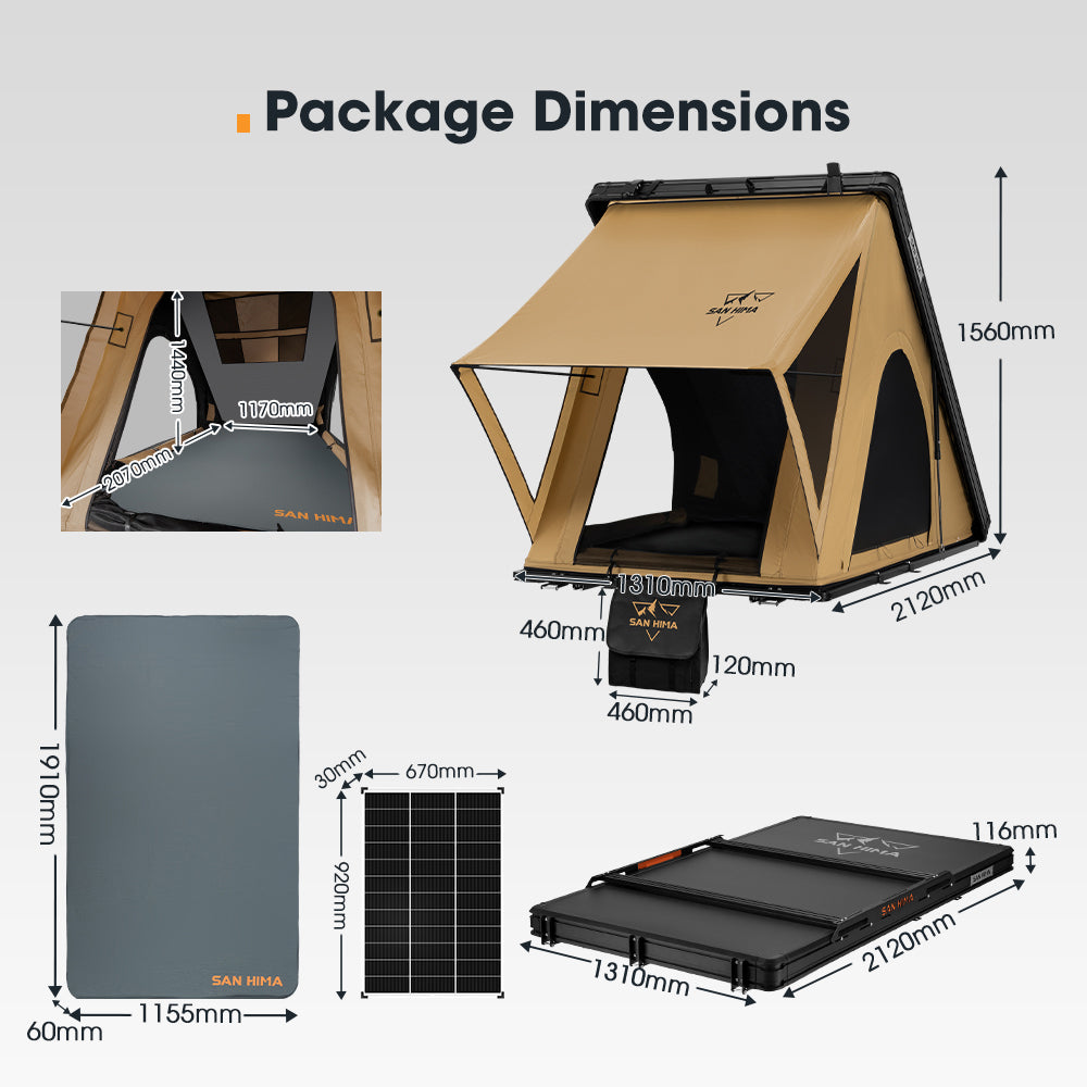 San Hima Kalbarri Lite Gen 2 Rooftop Tent With Ladder & Rack + 130W Solar Panel
