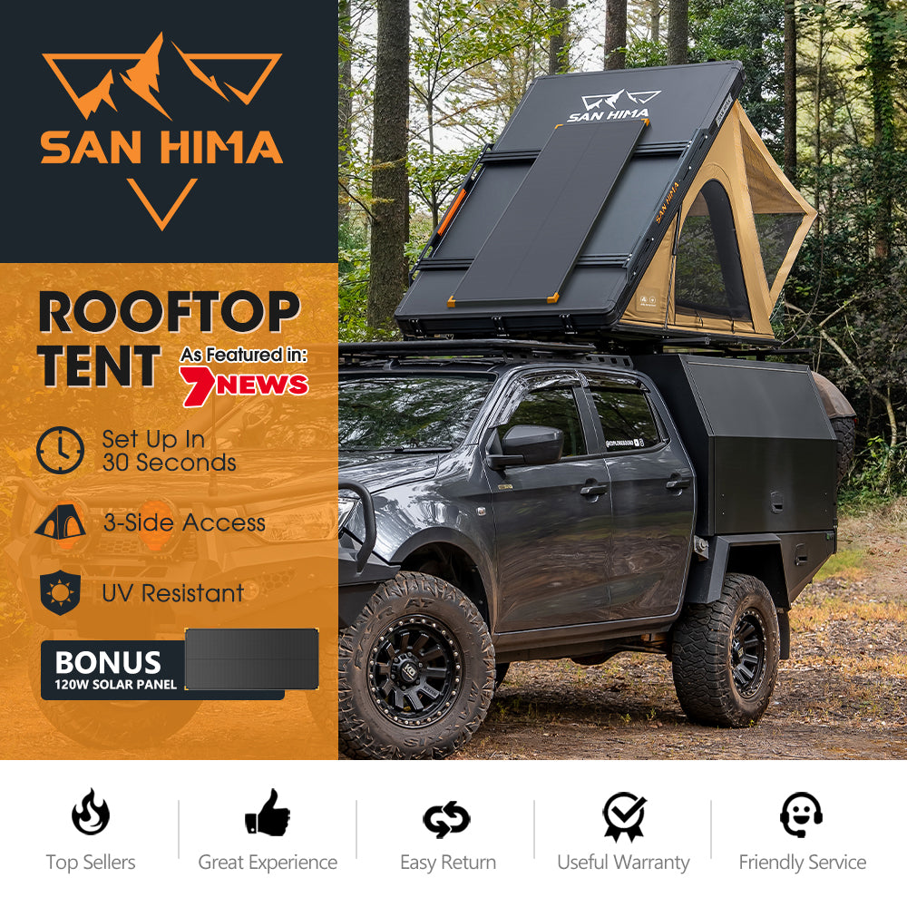 San Hima Kalbarri Lite Gen 2 Rooftop Tent With Ladder & Rack + 120W Solar Panel - Sunyee