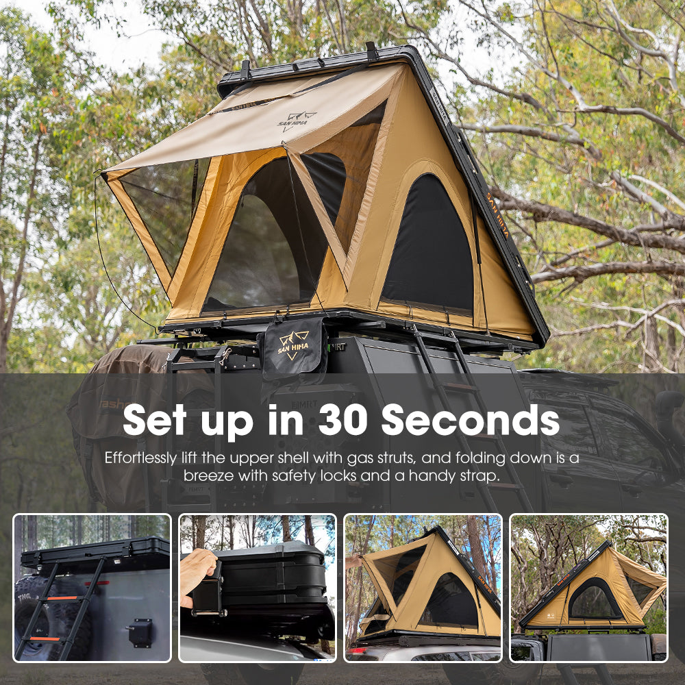 San Hima Kalbarri Lite Gen 2 Rooftop Tent With Ladder & Rack + 120W Solar Panel - Sunyee
