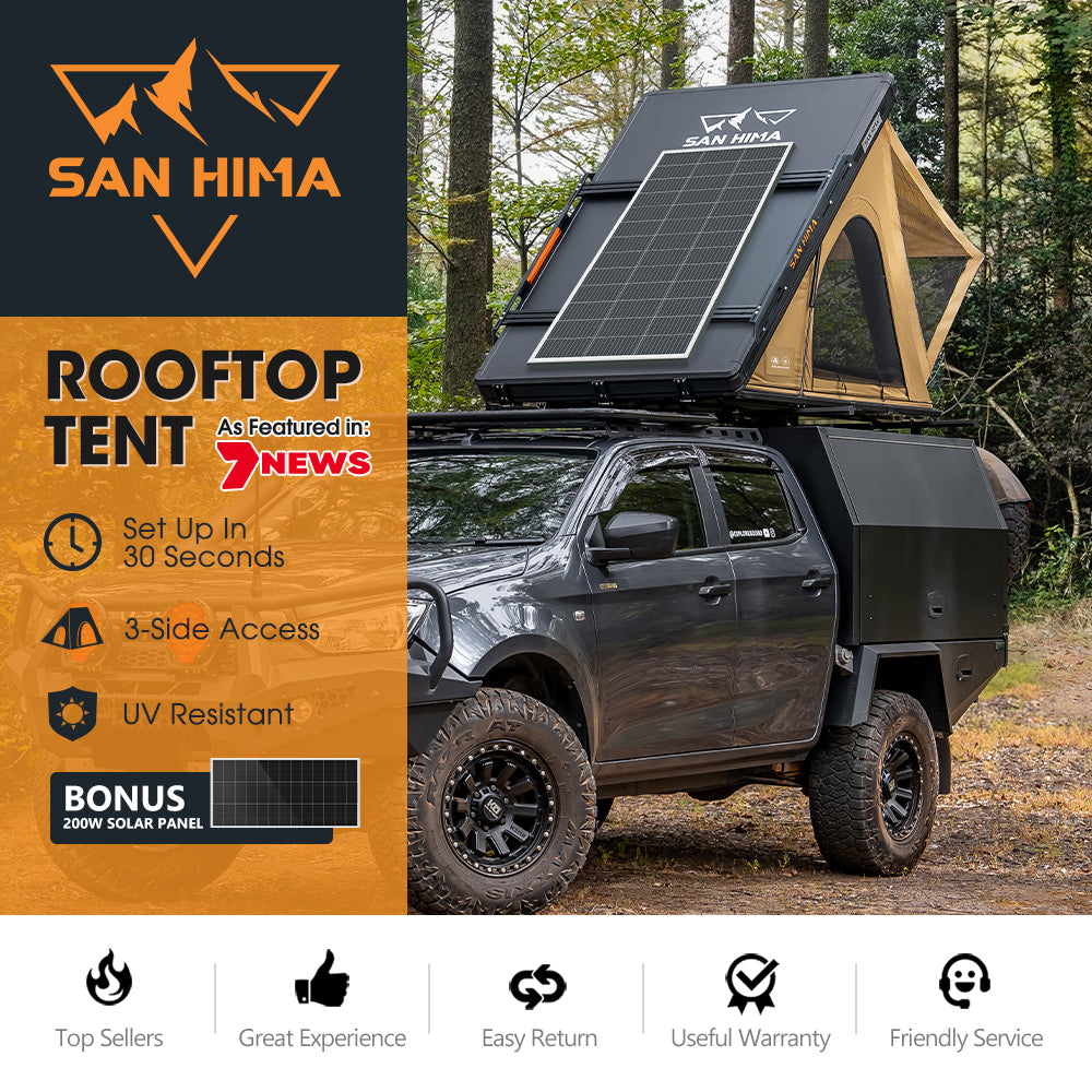 San Hima Kalbarri Lite Gen 2 Rooftop Tent With Ladder & Rack + 200W Solar Panel - Sunyee