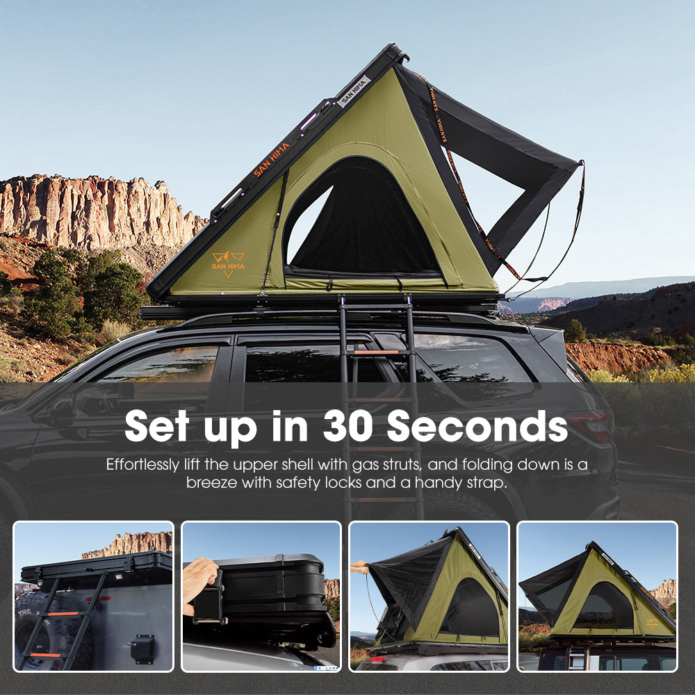 San Hima Kalbarri Lite Rooftop Tent Hardshell Olive+Ladder&Rack+250W Solar Panel - Sunyee