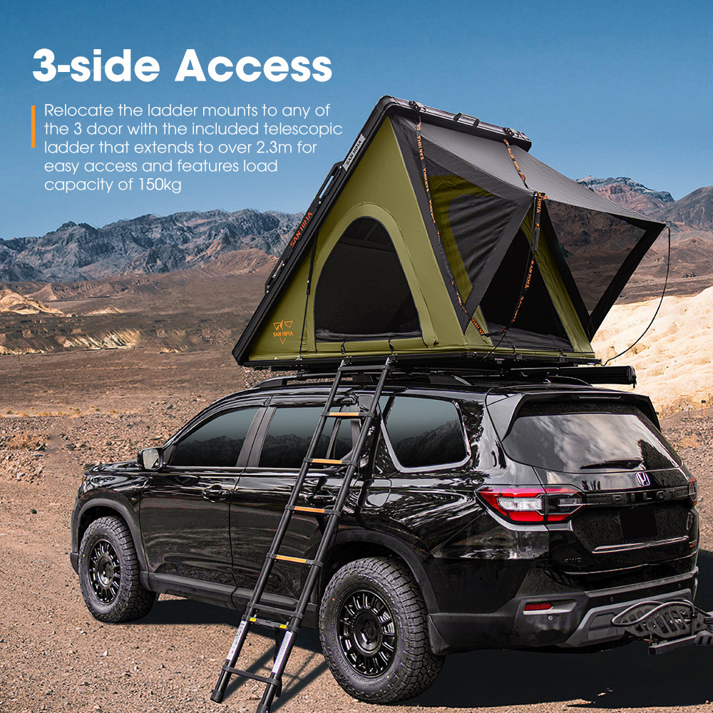 San Hima Kalbarri Lite Rooftop Tent Hardshell Olive+Ladder&Rack+250W Solar Panel - Sunyee