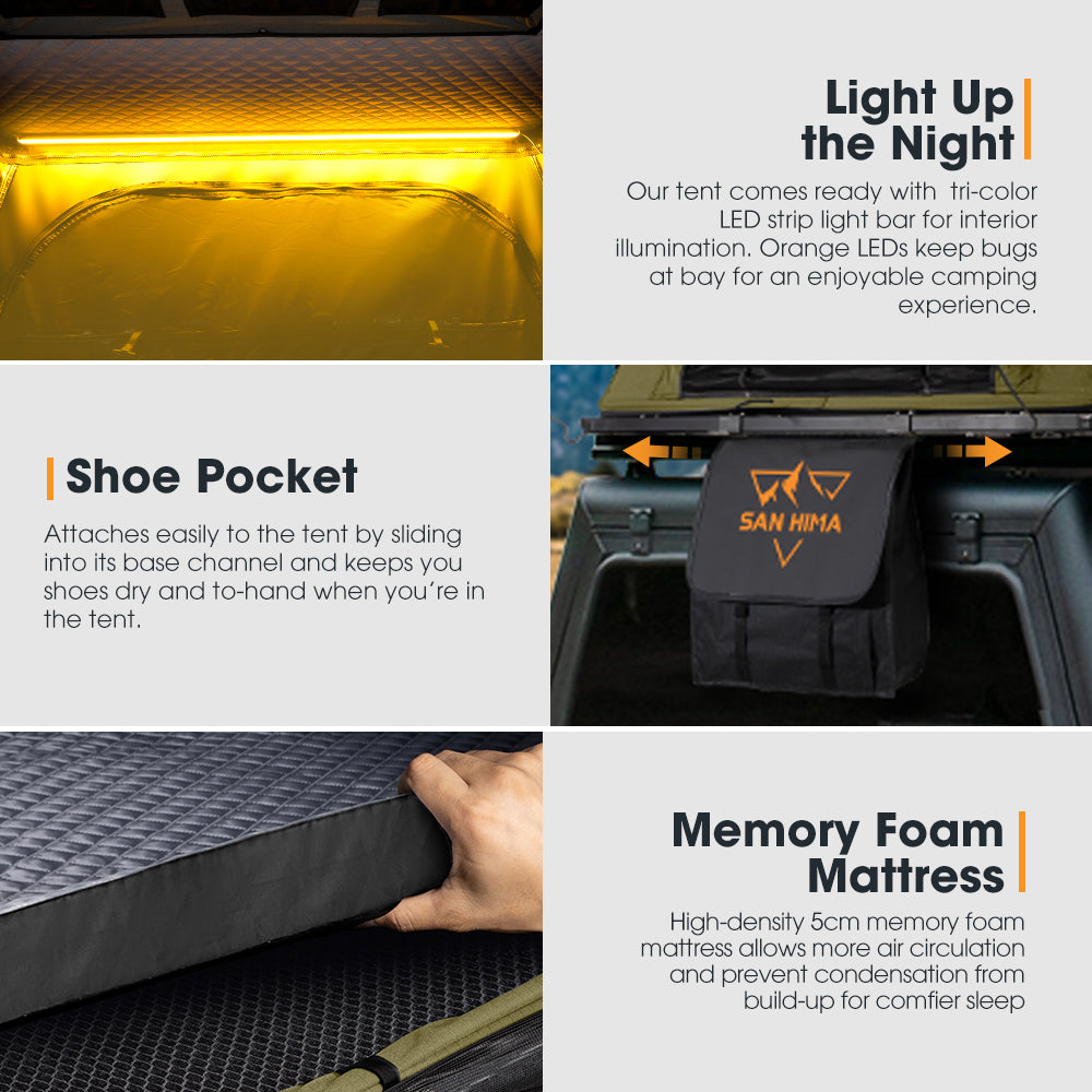 San Hima Kalbarri Lite Rooftop Tent Hardshell Olive+Ladder&Rack+250W Solar Panel - Sunyee