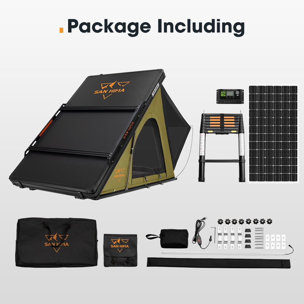 San Hima Kalbarri Lite Rooftop Tent Hardshell Olive+Ladder&Rack+250W Solar Panel - Sunyee