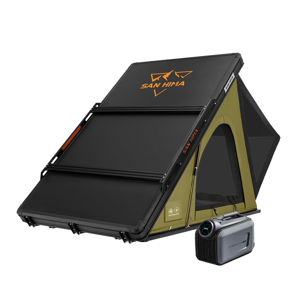 San Hima Kalbarri Lite Gen 2 Rooftop Tent Olive + Rack + Cybertake Air Conditioner S2 Pro