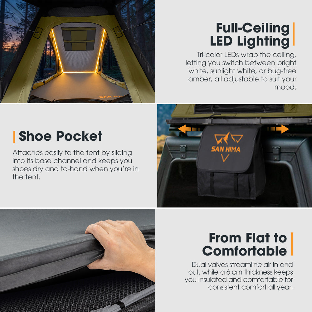 San Hima Kalbarri Lite Gen 2 Rooftop Tent Olive + Rack + Cybertake Air Conditioner S2 Pro
