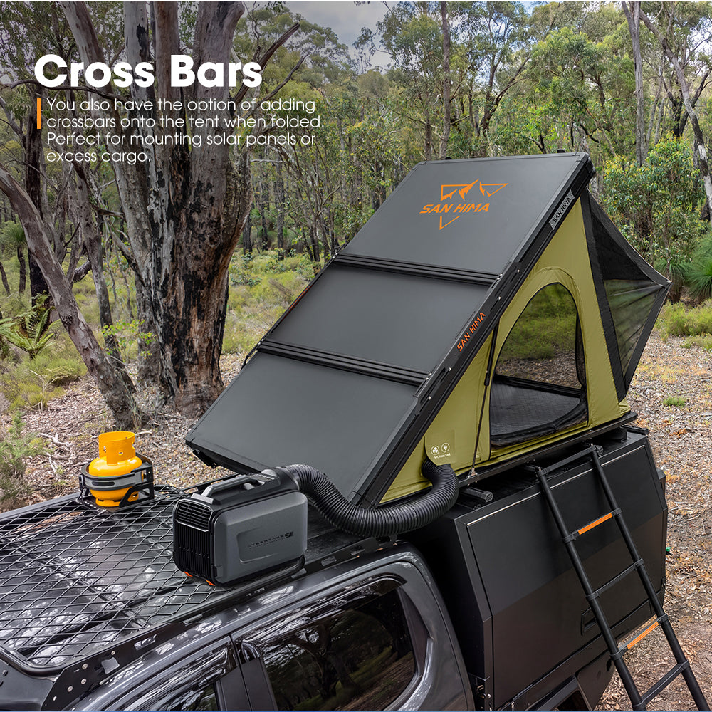 San Hima Kalbarri Lite Gen 2 Rooftop Tent Olive + Rack + Cybertake Air Conditioner S2 Pro