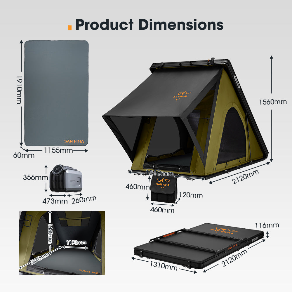 San Hima Kalbarri Lite Gen 2 Rooftop Tent Olive + Rack + Cybertake Air Conditioner S2 Pro