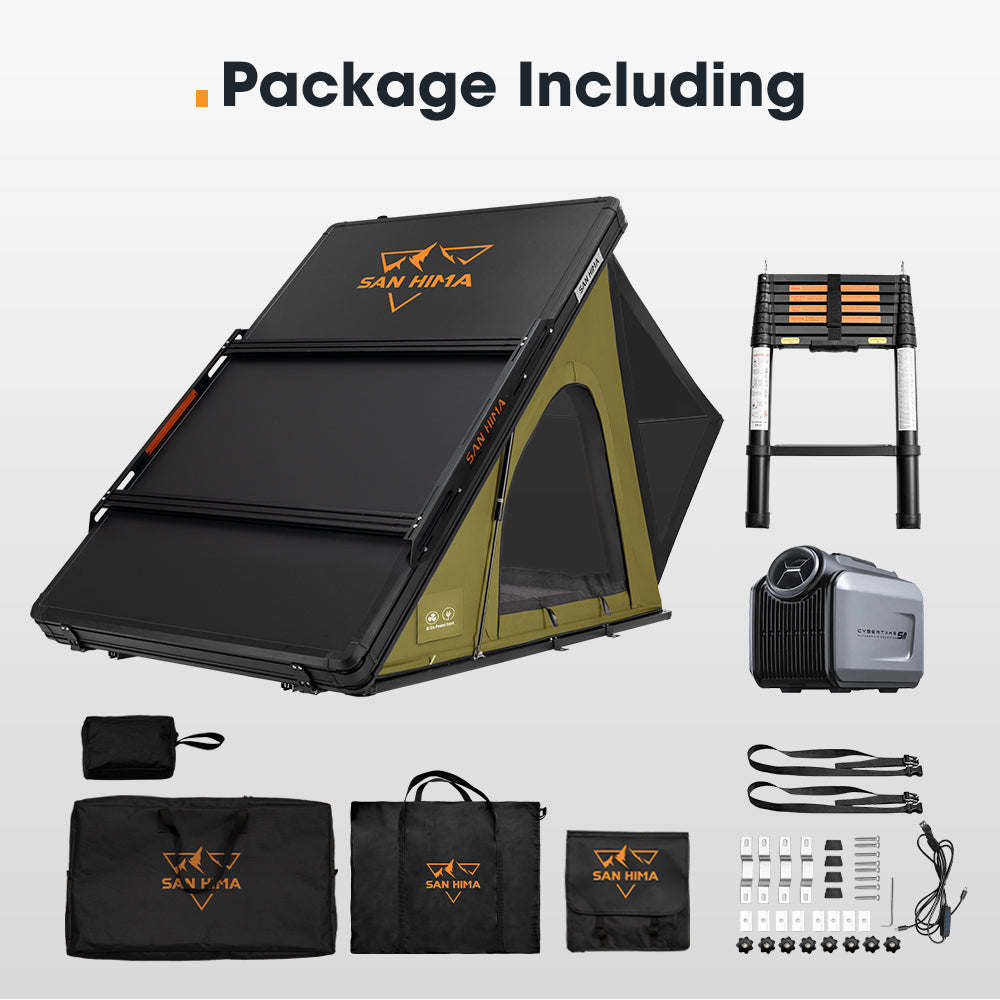 San Hima Kalbarri Lite Gen 2 Rooftop Tent Olive + Rack + Cybertake Air Conditioner S2 Pro