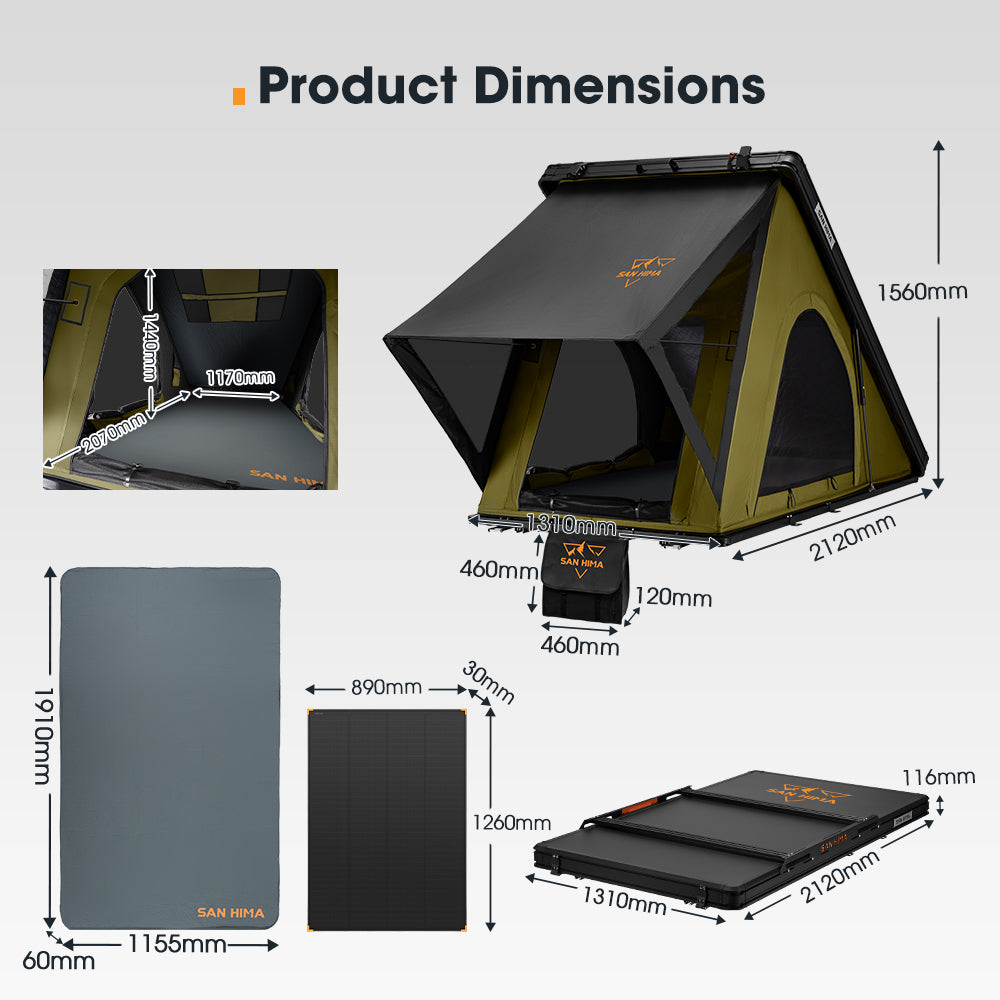 San Hima Kalbarri Lite Rooftop Tent Hardshell+Rack+200W Shingled Solar Panel