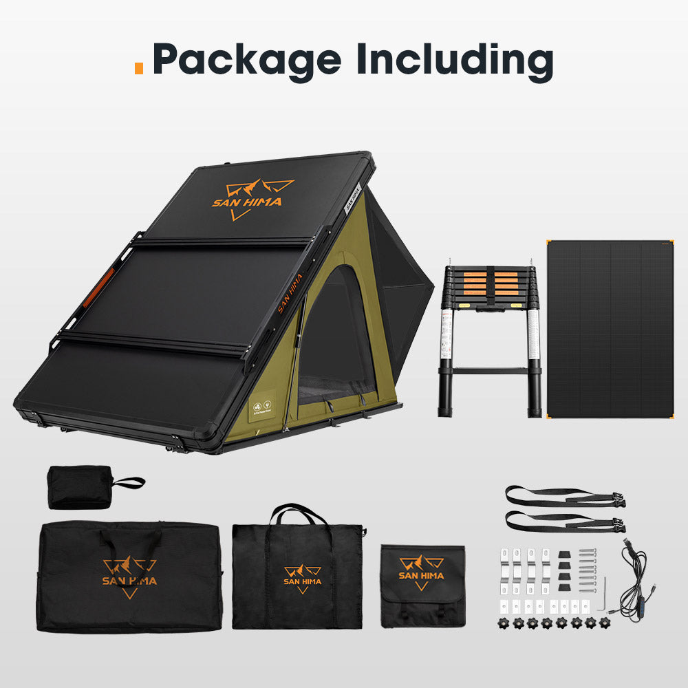 San Hima Kalbarri Lite Rooftop Tent Hardshell+Rack+200W Shingled Solar Panel