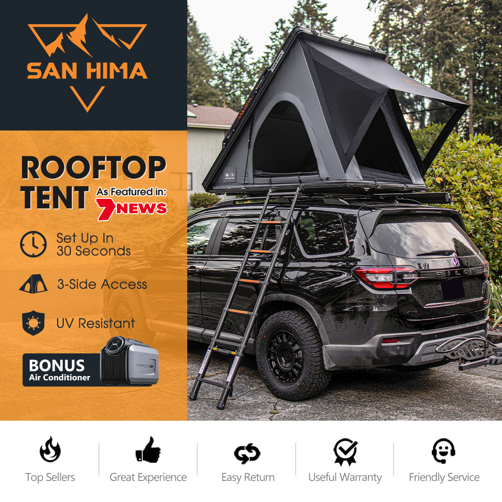 San Hima Kalbarri Lite Gen 2 Rooftop Tent Grey + Rack + Cybertake Air Conditioner S2 Pro