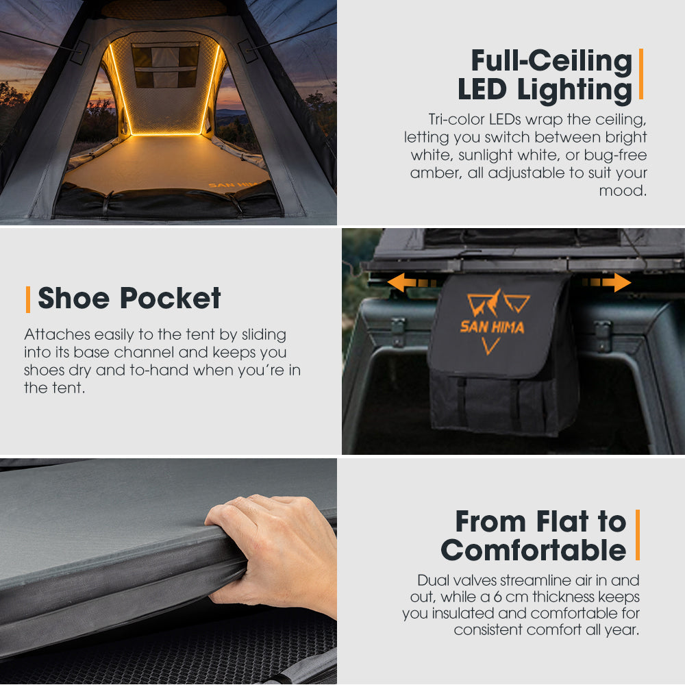 San Hima Kalbarri Lite Gen 2 Rooftop Tent Grey + Rack + Cybertake Air Conditioner S2 Pro